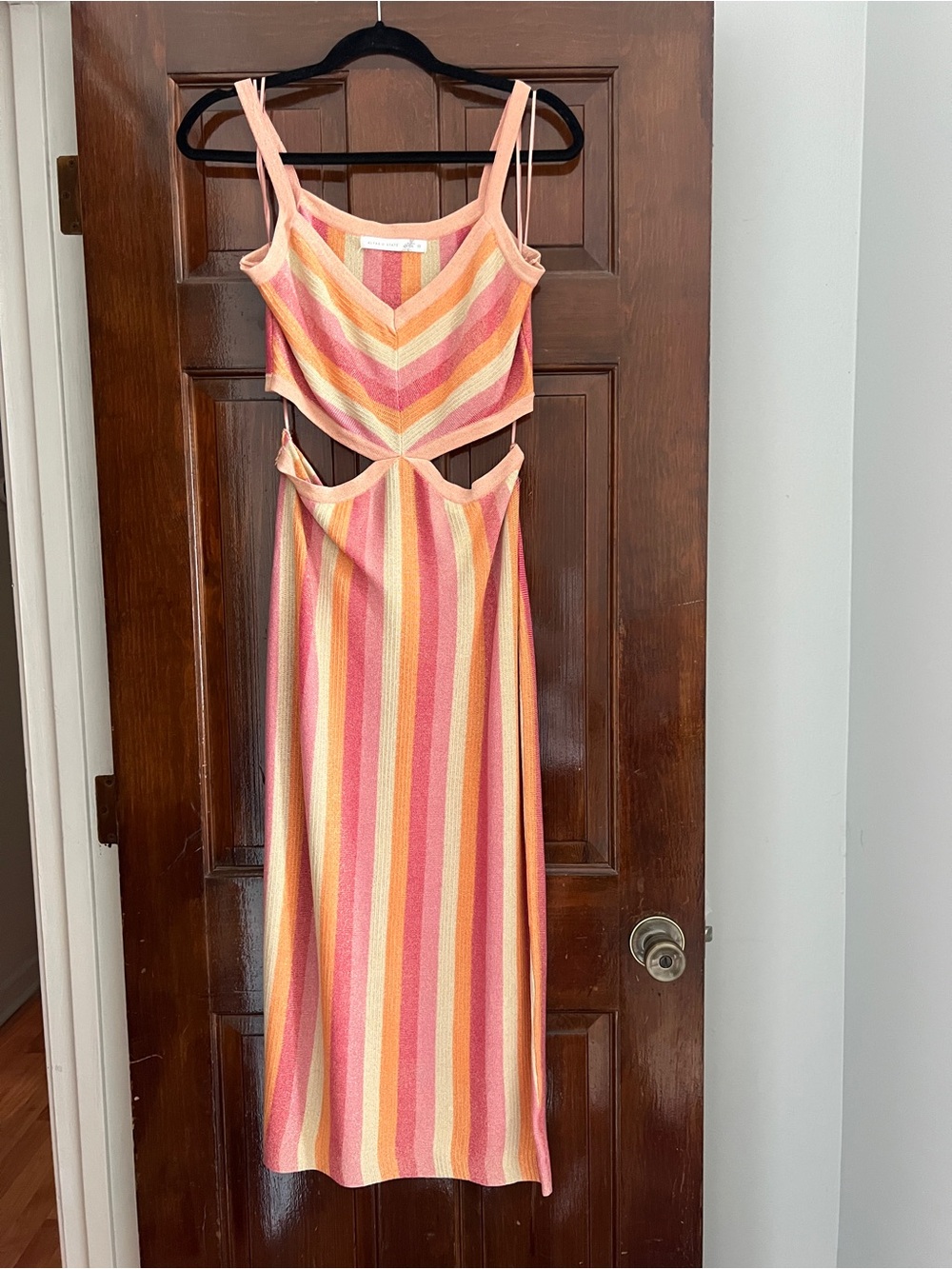 Striped Cutout Midi Dress in Sunset Colors